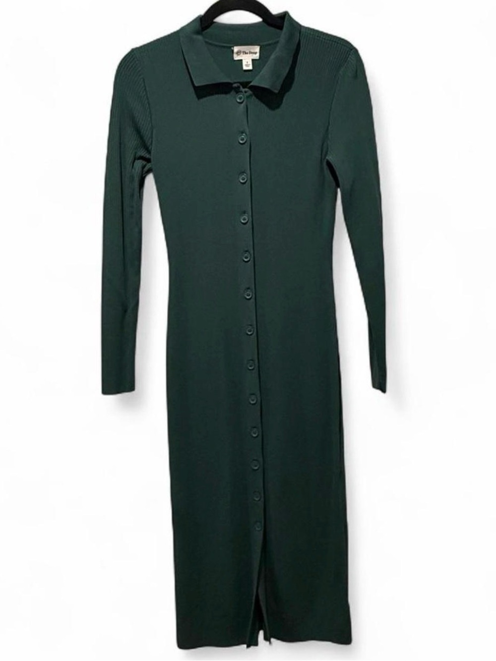 The Drop Button-Front Dark Green Maxi Dress with Collar